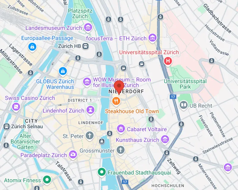 Zurich departure point map