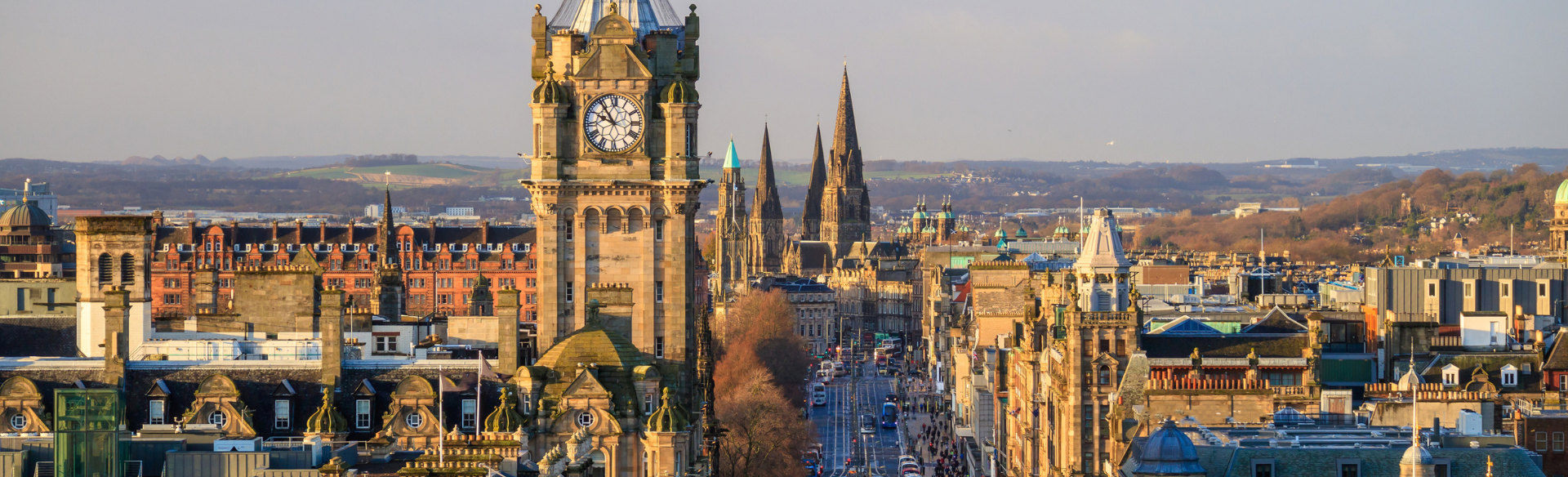 A view of Prince's Street which can be visited via direct flights to Edinburgh from the USA