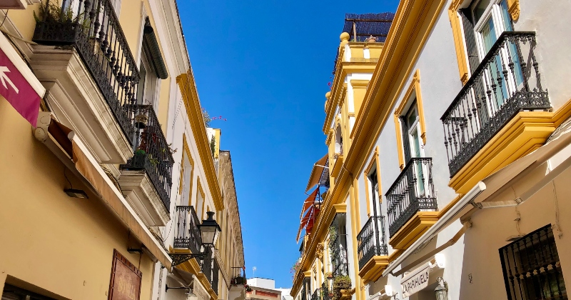 Yellow and white buildings in Seville 