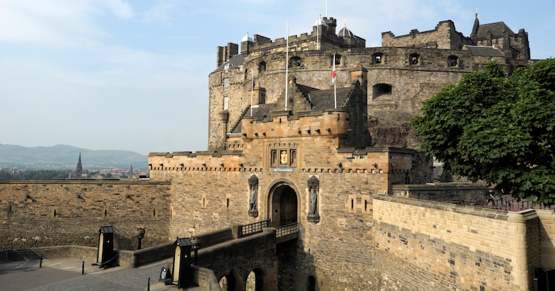 Edinburgh castle surrounded by blue skies