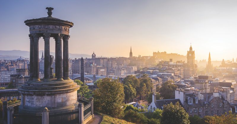 a view of Edinburgh from Calton Hill at dusk